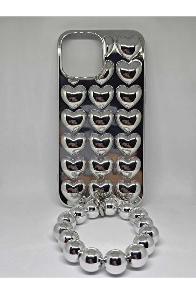 Store Iphone 13 Pro Max 3D Metal Görünümlü, Çoklu Kalp Desenli ve El Bileklik...