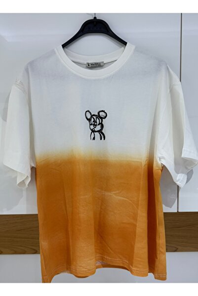 Glaura Fashion Kadın Mickey Mouse Baskılı Renk Geçişli Oversize Tişört - Turu...