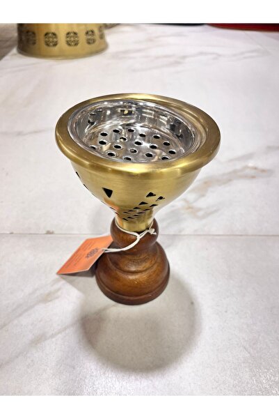 South house Copper Incense Burner with Wooden Base, Length 18 Cm, Diameter 9 cm