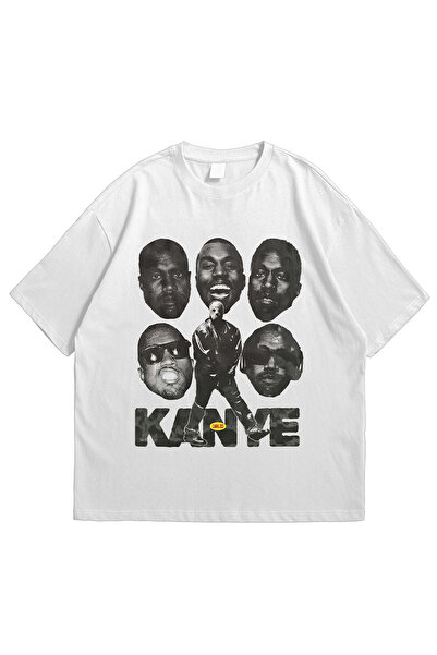 GlowUP Kadın Erkek Beyaz Smile KANYE WEST SERIES Basklı Oversize Bisiklet Yak...