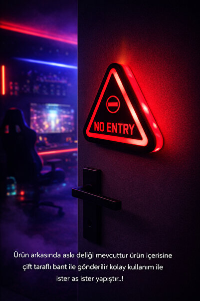 AtölyeKekik LED Işıklı No Entry Kapı Tabelası 18x20x3 cm – AA Pilli Dekoratif...