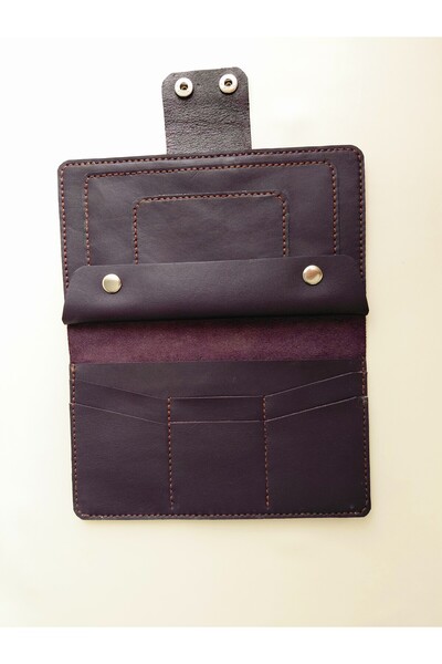 LUNA LUSTER Genuine Leather Purple Portfolio Long Women's Wallet with 10 Card & Phone & Passport Holder Compartments