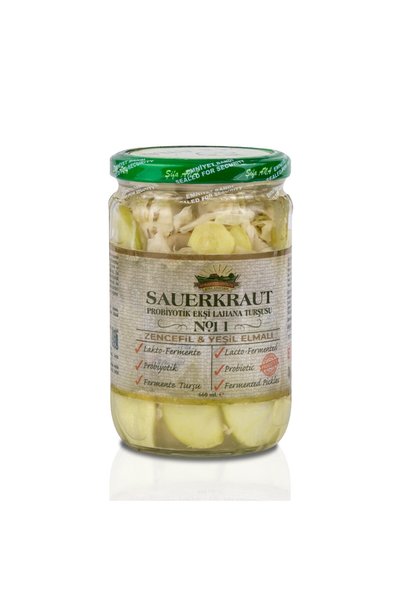 FERMENTE ATÖLYE Sauerkraut (Ekşi Lahana Turşusu) No11 Zencefil & Yeşil Elmalı (660cc.) - Analiz Raporlu