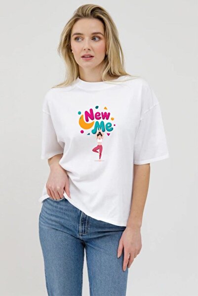 Özel Baskılı Oversize Pamuklu Bisiklet Yaka T-Shirt