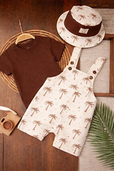 tiwitibaby Çizgili Safari Şapkalı Omuzdan Çıtçıtlı Badi Yazlık Erkek Bebek Sa...