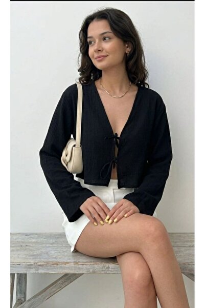 Noi Belis Κιμονό με λεπτομέρεια δέσιμο σε σχήμα V και υφαντό σχέδιο SS26BZ0147