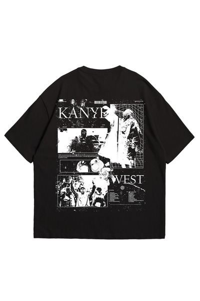 GlowUP Kadın Erkek Siyah Poster KANYE WEST SERIES Basklı Oversize Bisiklet Ya...