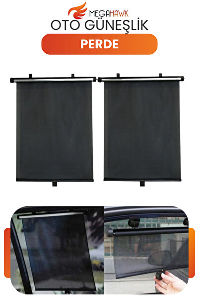 MEGAHAWK Araç Cam Güneşlik Perde Otomatik Makaralı 2’li Set 36x45 cm UV Koruyucu