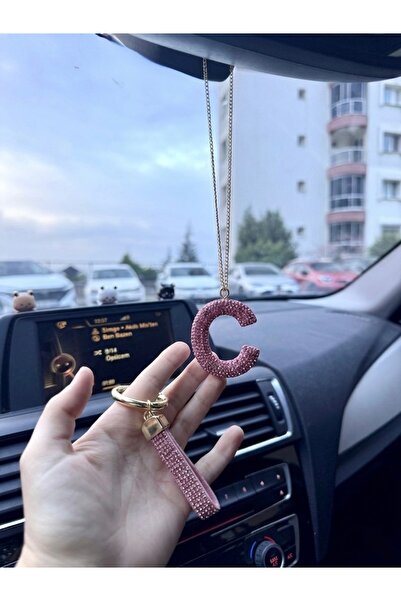 senfida زينة للرؤية الخلفية على شكل حرف C باللون الوردي مع مجموعة سلسلة مفاتي...