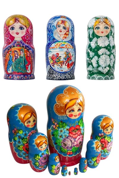 Dünyadan Hediyeler Ten Wooden Matryoshka Dolls Set Large 27cm Luxury Colorful 10 Pieces L27