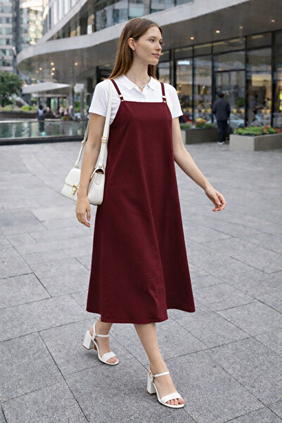 ELMODA Women's Burgundy Adjustable Strap Gilet Dress