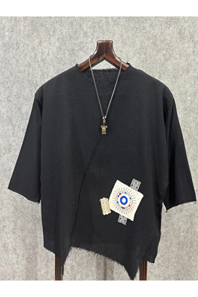 FıttingRoom Super Oversize Asymmetrical Cut Dirty Stitching Bohemian Cotton L...