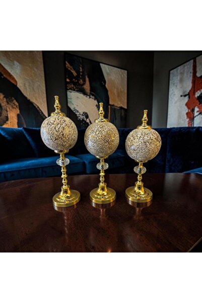 Sleep Nova Ivory Gold Mosaic Küre Dekoratif Obje Seti – Krem Mermer Desenli L...