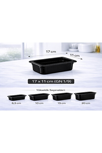 İstanbul Horeca 1/9 Gn Black Polycarbonate Gastronom Tub 17X11 cm 15 cm Depth