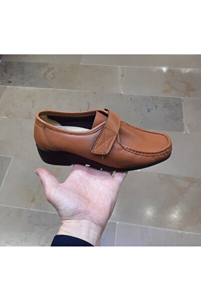 BRGL Women's Genuine Leather Orthopedic Wedge Heel Velcro Tan Brown Mother Shoes