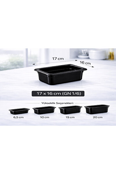 İstanbul Horeca 1/6 GN Siyah Polikarbon Gastronom Küvet 17x16 cm 10 Cm Derinlik