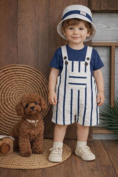 P&H BABYWEAR طقم سالوبيت صيفي للأولاد الصغار مع قبعة سفاري مخططة وحزام كتف