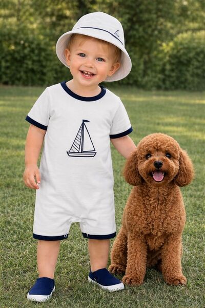 P&H BABYWEAR Baby Boy Hat and Sailing Embroidered Snapback Summer Jumpsuit