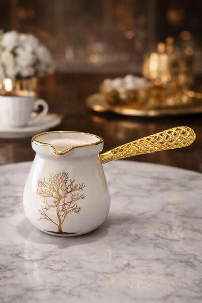 Violet Gold Detaylı Seramik Sunumluk ve Cezve