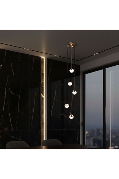 Danube Home Solitare LED 5Pc Pendant set - 3 Color Dimmable 2.5m Adjustable L...