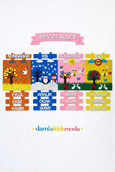 damlakidsmoda Mevsim köşesi okul panosu keçeden materyalleri pembe
