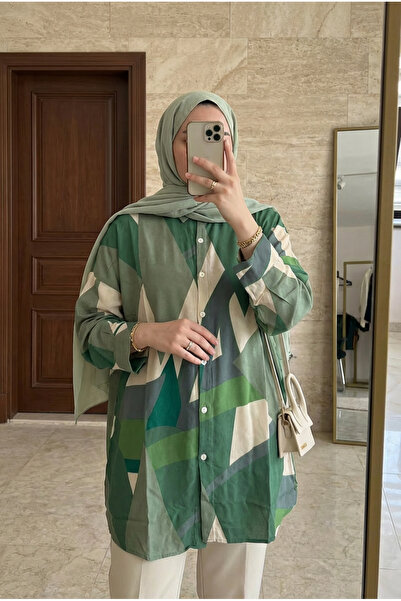 Kirazca Butik Women's Geometric Patterned Hijab Tunic Shirt Comfortable Fit