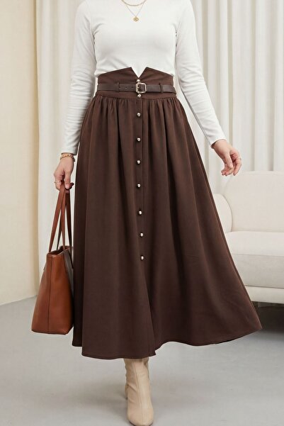 Modamorfo Ψηλόμεση φούστα Modal με ελαστική μέση και ζώνη, με κουμπιά μπροστά...