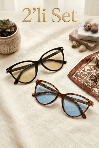 Zzla نظارة شمسية نسائية من 2 Li Cat Eye UV400 للحماية من الشمس باللون الأسود