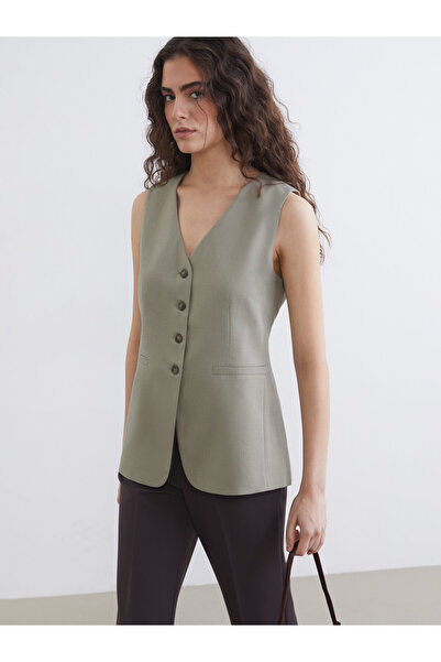 LC Waikiki V Neck Linen Blend Women's Classic Vest