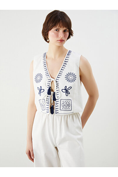 LC Waikiki V Neck Ethnic Patterned Women's Waistcoat