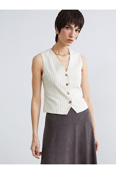 LC Waikiki Striped Linen Blend Women's Classic Waistcoat