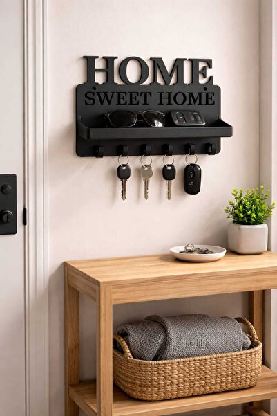 VioraTriD Home Sweet Home Dekoratif Duvar Askılığı ve Anahtarlık Rafı
