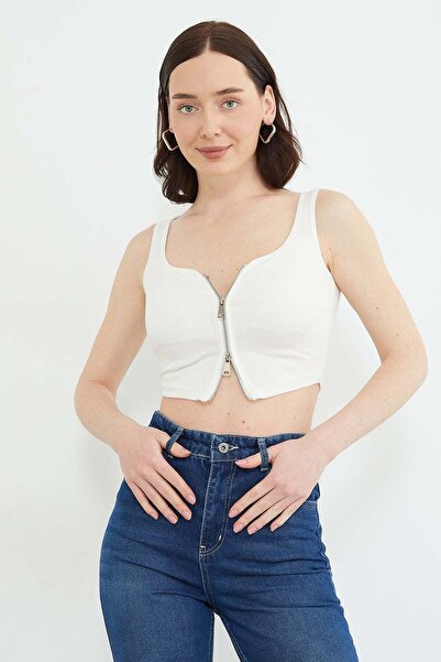 Fulla Moda Βασική μπλούζα με διπλό φερμουάρ και επένδυση