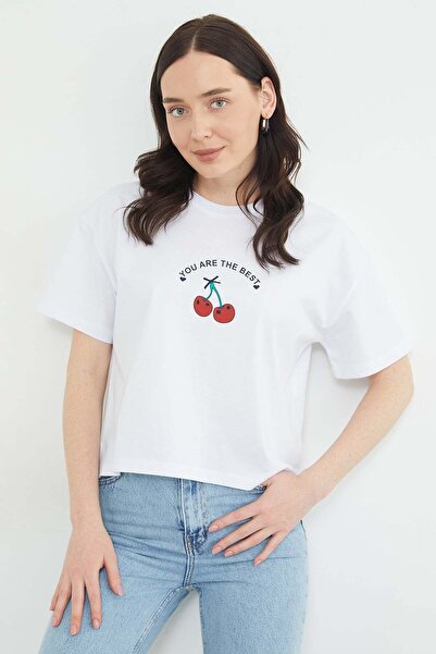Fulla Moda Cherry Printed Crew Neck Casual T-Shirt