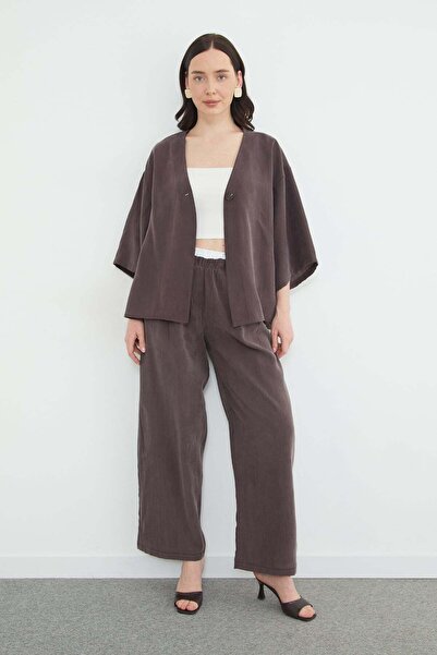 Fulla Moda Παντελόνι από ύφασμα Tencel με διακόσμηση στη μέση