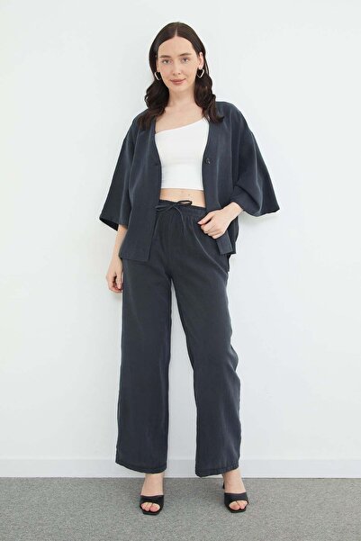 Fulla Moda Παντελόνι Palazzo με ελαστική μέση και τσέπες