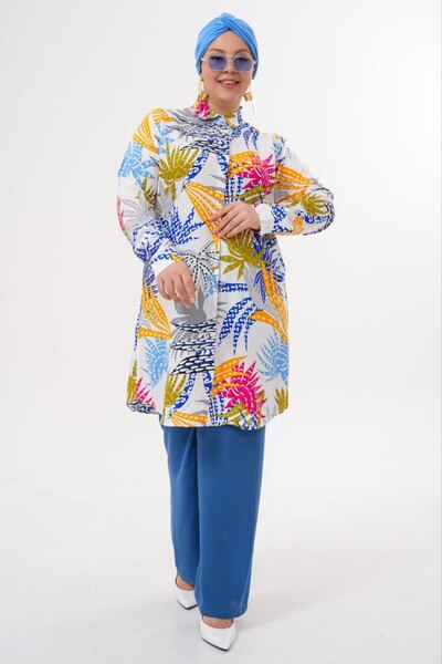 Polologin Butik Μακρύ πουκάμισο με κουμπιά και σχέδια - Καλοκαιρινή άνετη γρα...