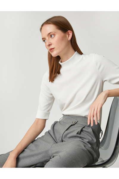 Koton Ribbed T-Shirt with High Collar and Short Sleeves