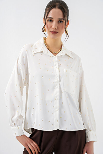 Bigdart Γυναικείο πουκάμισο με σχέδια σε μεγάλο μέγεθος 20361 - Χρυσοκίτρινο