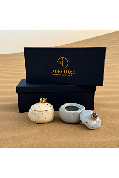 Tohfa Luxe طقم أنان يدوي الصنع - وعاءان سيراميك مستوحى من الرمان مع أغطية، 10...