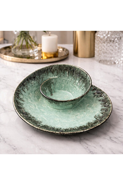 Tohfa Luxe Sage Whirl – Handmade Ceramic Chip & Dip Bowl, Large, Earth-Toned ...