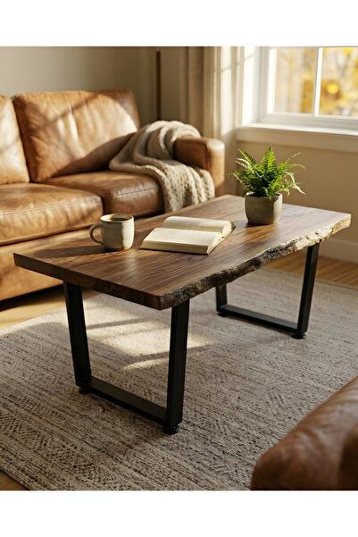 Pera-Home UK Doğal Ceviz Kütük Orta Sehpa Masif Ahşap Live Edge Tasarım Metal...