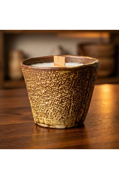 Tohfa Luxe Earthy Lemongrass Textured Soy Wax Candle – Sand Brown Handcrafted...