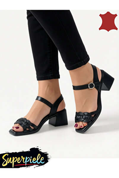 ANGEL BLUE Γυναικεία σανδάλια από γνήσιο δέρμα με χοντρό τακούνι και κλείσιμο...