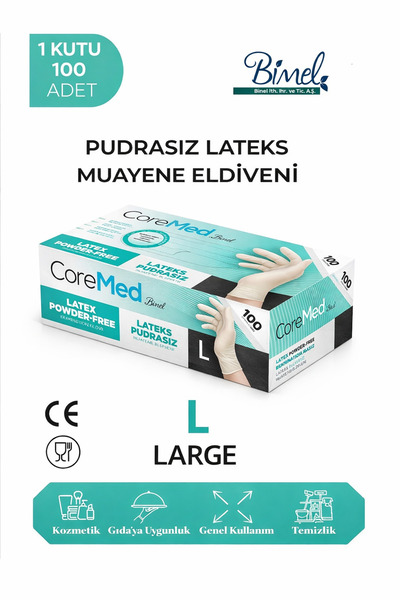 eldivenim.shop COREMED Lateks pudrasız muayene eldiveni L - 1 paket 100'lü