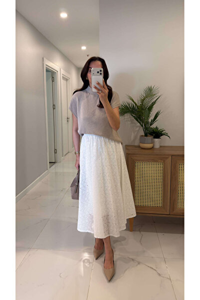 BİRCANÇİL Λεπτομερής φούστα με επένδυση Zerix σε λευκό χρώμα