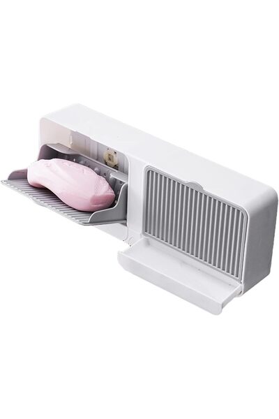 Kyrotech Double Compartment Covered Wall Soap Dish Drainable Self-Adhesive Ba...
