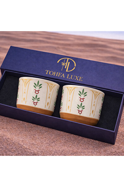 Tohfa Luxe Heena Ceramic Cup Set of 2 – Colorful Arabic Print – Handcrafted M...