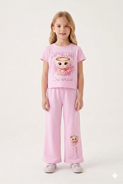 Cansın Mini Set de 2 piese pentru fete, cu colanți cu imprimeu balerină roz d...