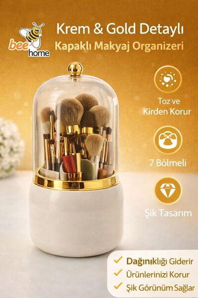 genel tr 7 Bölmeli Kapaklı Makyaj Organizeri, Fırça Düzenleyici, Toz Geçirmez...